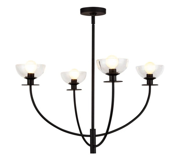 Kuzco CH515226MBCL Sylvia 26-in Matte Black/Clear Glass 4 Lights Chandelier - Atlantic Lighting