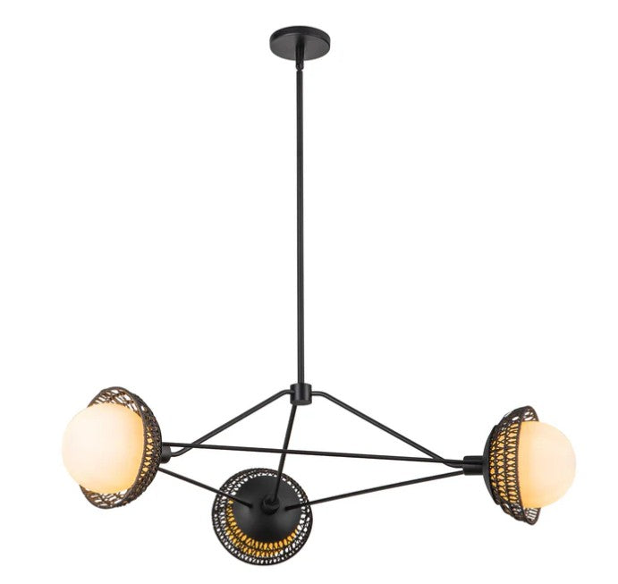Kuzco CH490340MBOP Perth 40-in Matte Black/Opal Glass 3 Lights Chandelier - Atlantic Lighting