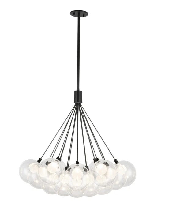 Kuzco CH3128-BK/OP Bolla 28-in Black/Opal Glass LED Chandelier - Atlantic Lighting
