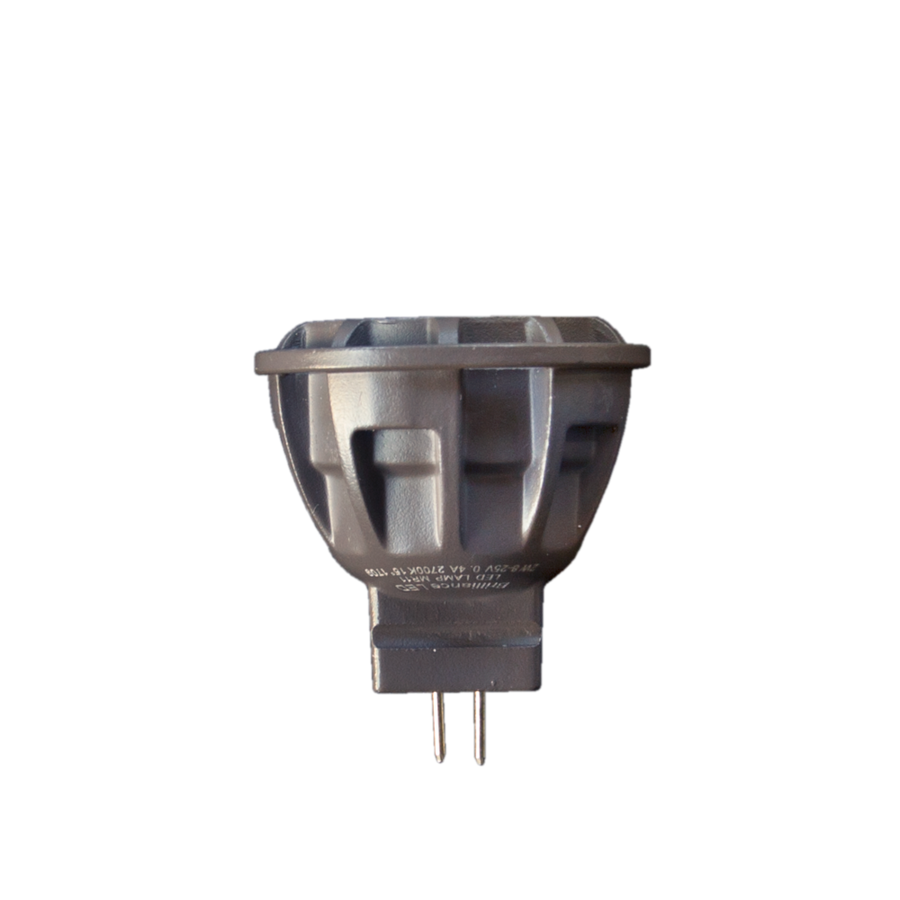 Brilliance MR11 LED lamp side view showing the housing and bi-pin base
