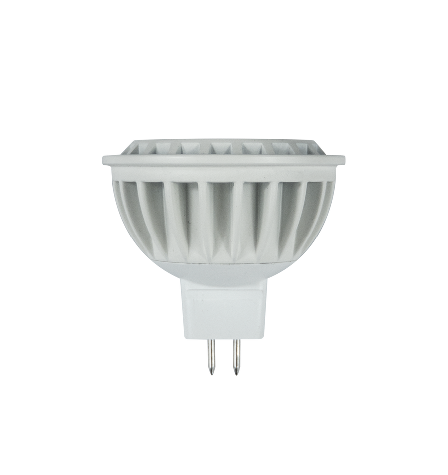 Brilliance MR16 Ecostar LED lamp side view with heat sink and bi-pin base