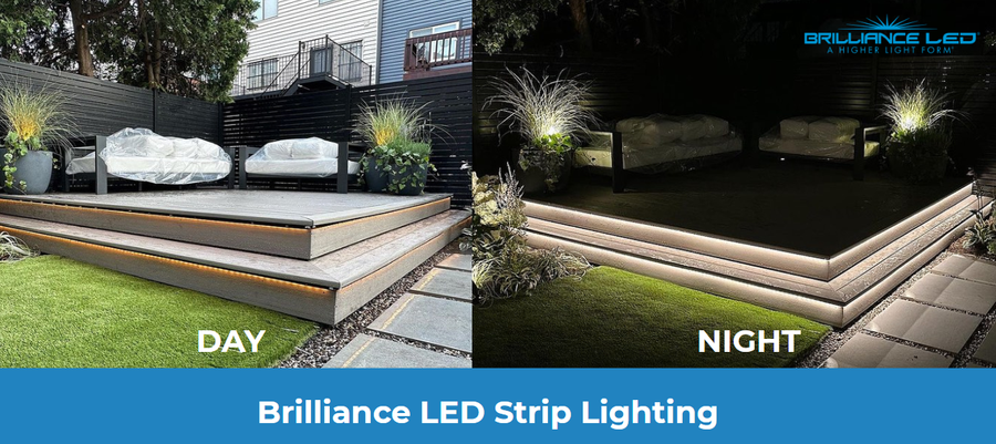Brilliance LED strip lighting installed along an outdoor deck