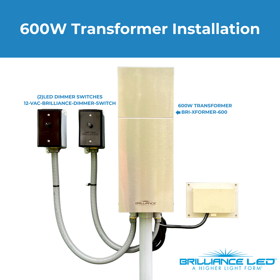 Brilliance 600W landscape lighting transformer installation example