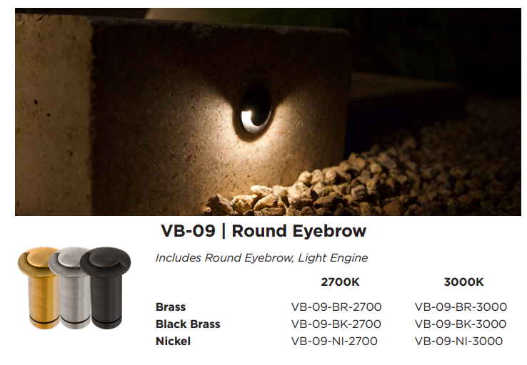 Brilliance Versa Beam VB-09 configuration showing the fixture, finish options, and installation example