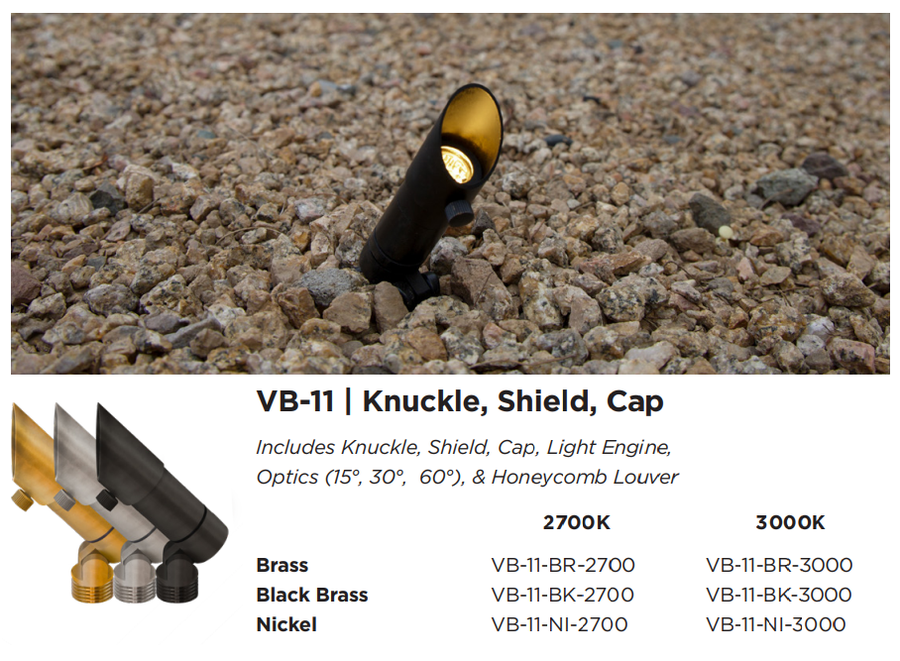Brilliance Versa Beam VB-11 configuration showing the fixture, finish options, and installation example