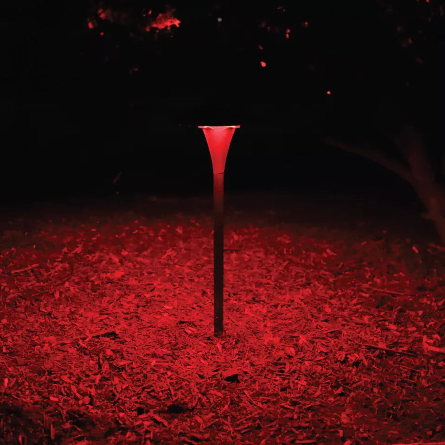CAST CALED2BT Bluetooth color path light module shown with red landscape lighting