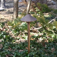 CAST CCPLCABL Craftsman Cabana bronze path light installed in landscape planting