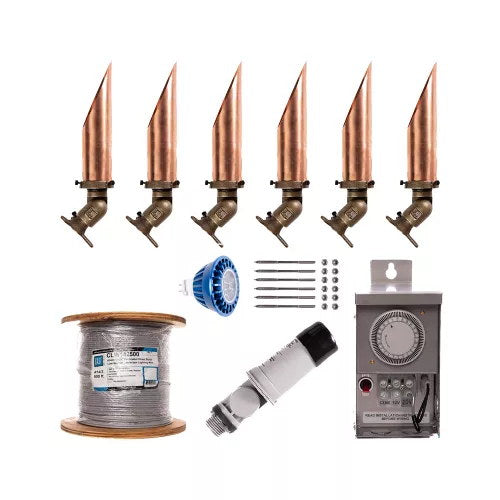 CAST CLCK4 Moonlighting complete low voltage landscape lighting kit with six tree-mounted downlights, transformer, photocell, wire and mounting hardware