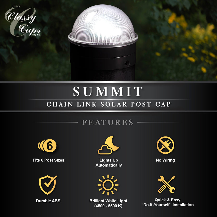 Classy Caps CH2233B Black Chainlink Summit Solar Post Cap - Atlantic Lighting