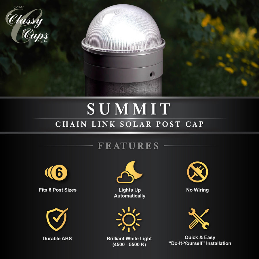Classy Caps CH2233S Silver Chainlink Summit Solar Post Cap - Atlantic Lighting
