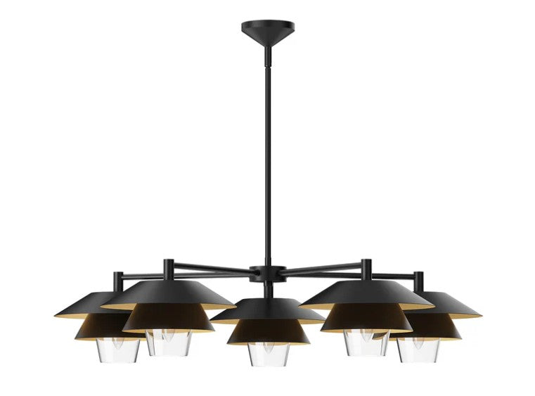 Kuzco CH475138MBCL Tetsu 38-in Matte Black/Clear Glass 5 Lights Chandeliers - Atlantic Lighting