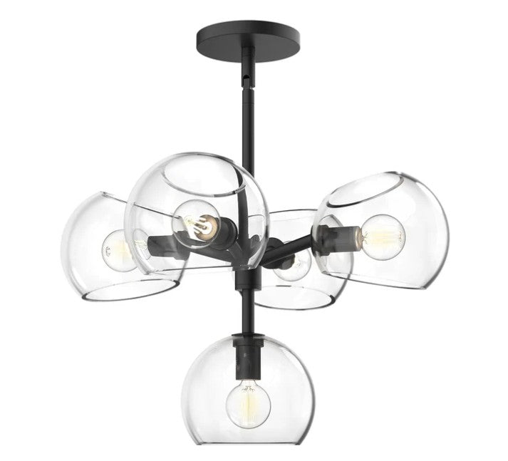 Kuzco CH548518MBCL Willow 18-in Clear Glass/Matte Black 5 Lights Chandeliers - Atlantic Lighting