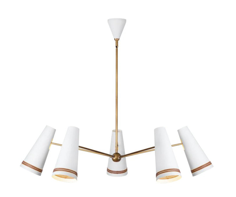 Kuzco CH342545MWHL Brickell 45-in Matte White/Hazelnut Leather 5 Lights Chandeliers - Atlantic Lighting
