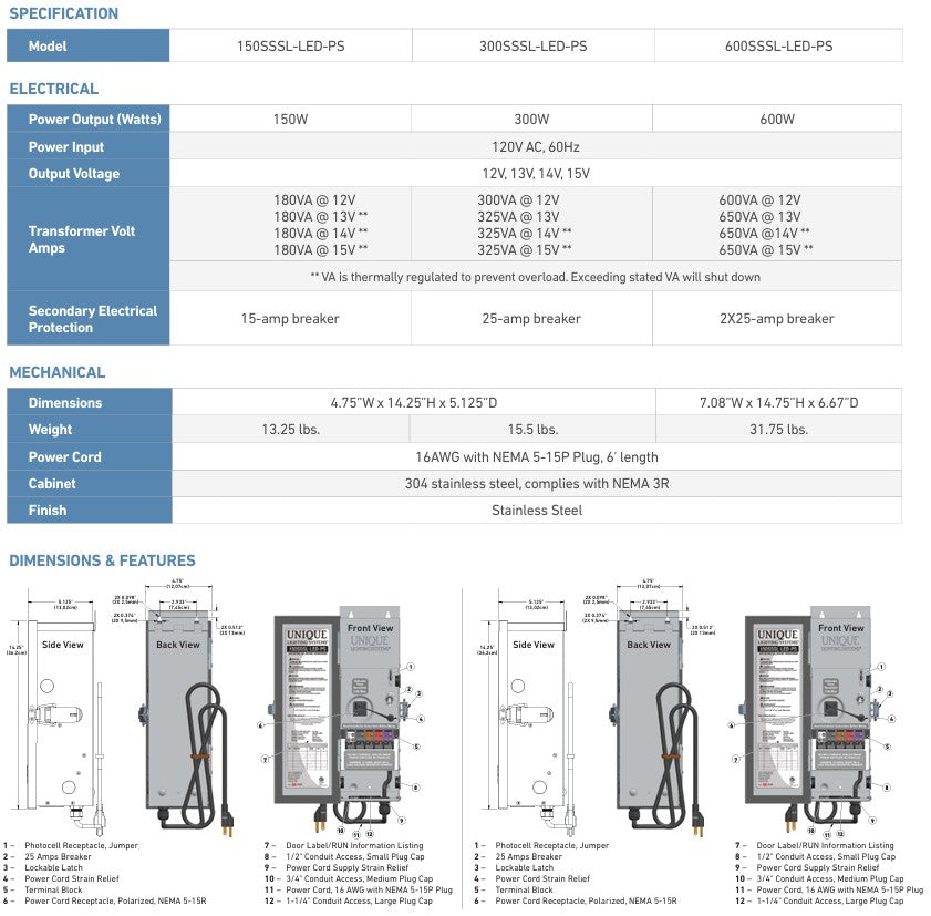 Unique 150SSSL-LED-PS Pool & Spa 150W LED Transformer - Atlantic Lighting