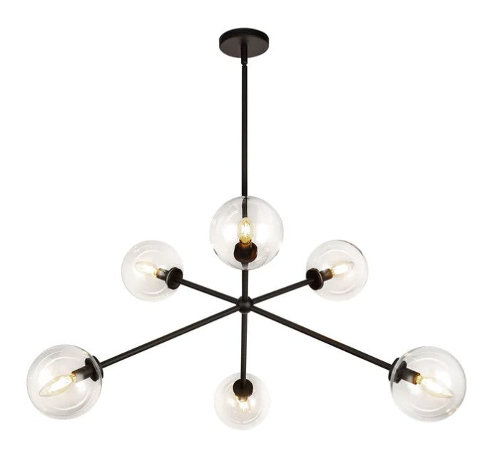 Kuzco CH549640MBCL Cassia 40-in Matte Black/Clear Glass 6 Lights Chandelier - Atlantic Lighting