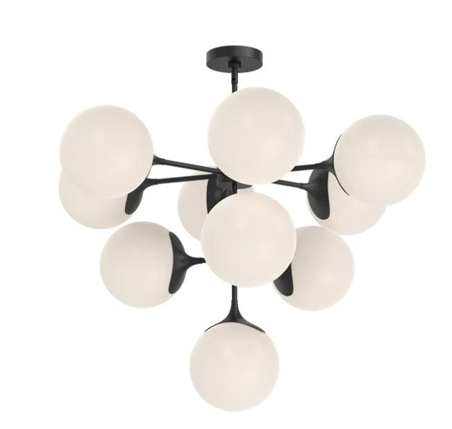 Kuzco CH505335MBOP Nouveau 35-in Matte Black/Opal Matte Glass 10 Lights Chandeliers - Atlantic Lighting