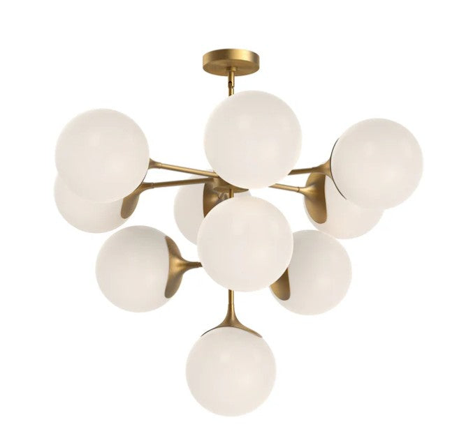 Kuzco CH505335AGOP Nouveau 35-in Aged Gold/Opal Matte Glass 10 Lights Chandeliers - Atlantic Lighting