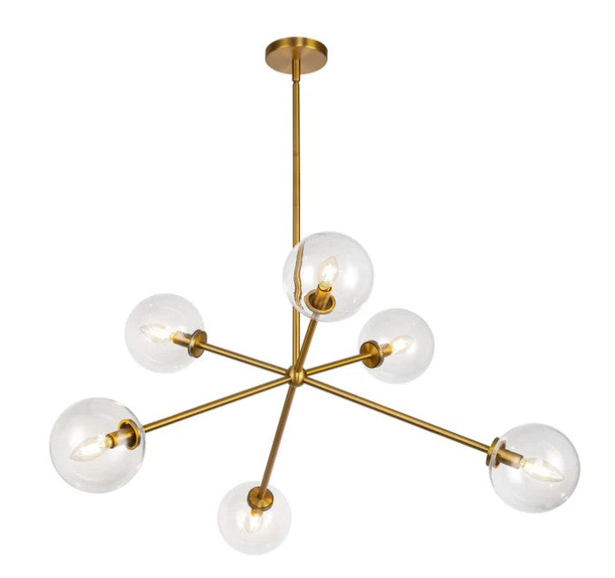 Kuzco CH549640AGCL Cassia 40-in Aged Brass/Clear Glass 6 Lights Chandelier - Atlantic Lighting