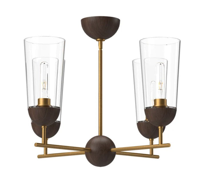 Kuzco CH542324AGWT Emil 25-in Aged Gold/Walnut 4 Lights Chandeliers - Atlantic Lighting