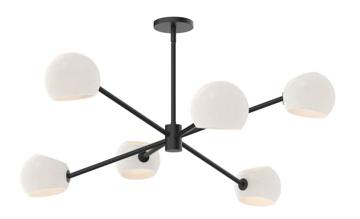 Kuzco CH548637MBOP Willow 37-in Matte Black/Opal Matte Glass 6 Lights Chandeliers - Atlantic Lighting