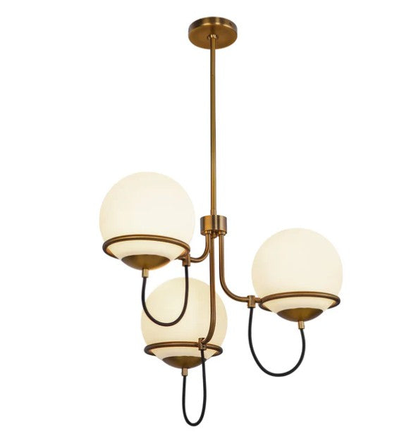 Kuzco CH458323AGOP Alba 23-in Aged Brass/Opal Glass 3 Lights Chandelier - Atlantic Lighting