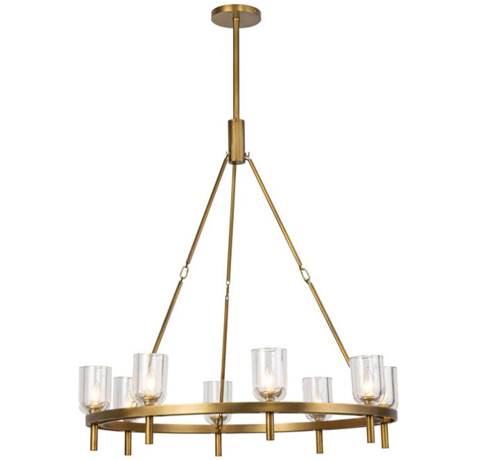 Kuzco CH338836VBCC Lucian 36-in Clear Crystal/Vintage Brass 8 Lights Chandeliers - Atlantic Lighting