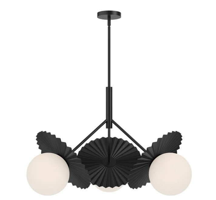 Kuzco CH501334MBOP Plume 34-in Matte Black/Opal Glass 3 Lights Chandeliers - Atlantic Lighting