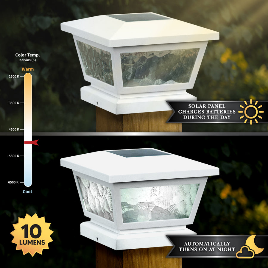 Classy Caps FS100W 5X5/4X4/3.5X3.5 White Fairmont Solar Post Cap - Atlantic Lighting