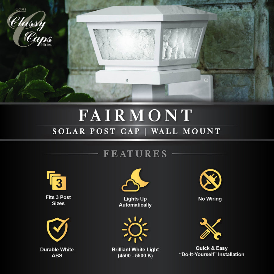 Classy Caps FS100W 5X5/4X4/3.5X3.5 White Fairmont Solar Post Cap - Atlantic Lighting