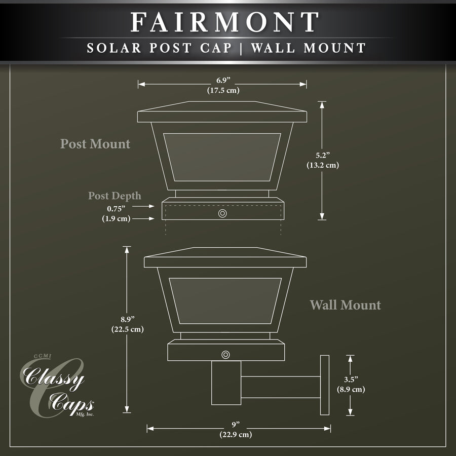 Classy Caps FS100W 5X5/4X4/3.5X3.5 White Fairmont Solar Post Cap - Atlantic Lighting