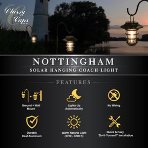Classy Caps Black Aluminum Nottingham Solar Hanging Coach Light SHW553