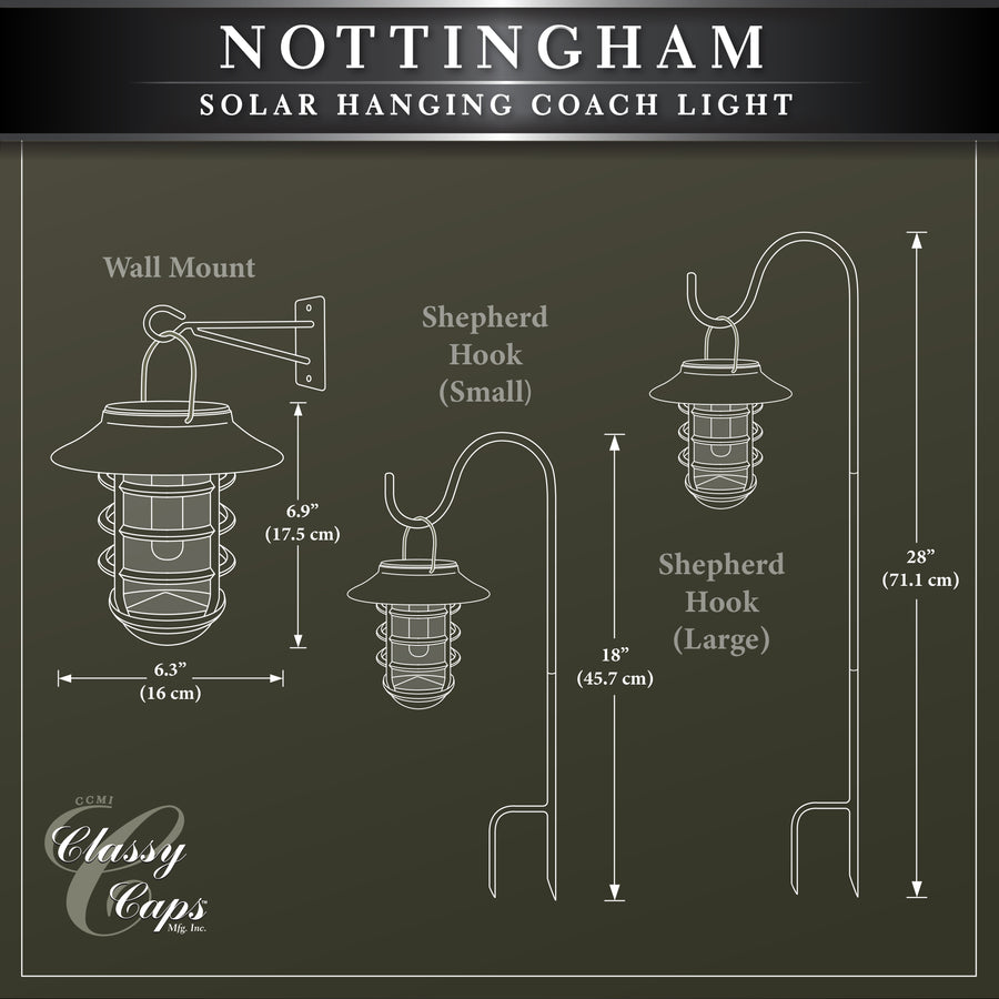 Classy Caps SHW553 Black Aluminum Nottingham Solar Hanging Coach Light - Atlantic Lighting