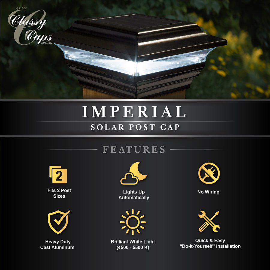 Classy Caps SL211B 4X4 Black Aluminum Imperial Solar Post Cap - Atlantic Lighting