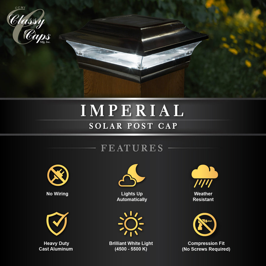 Classy Caps SL214B 5X5 Black Aluminum Imperial Solar Post Cap - Atlantic Lighting