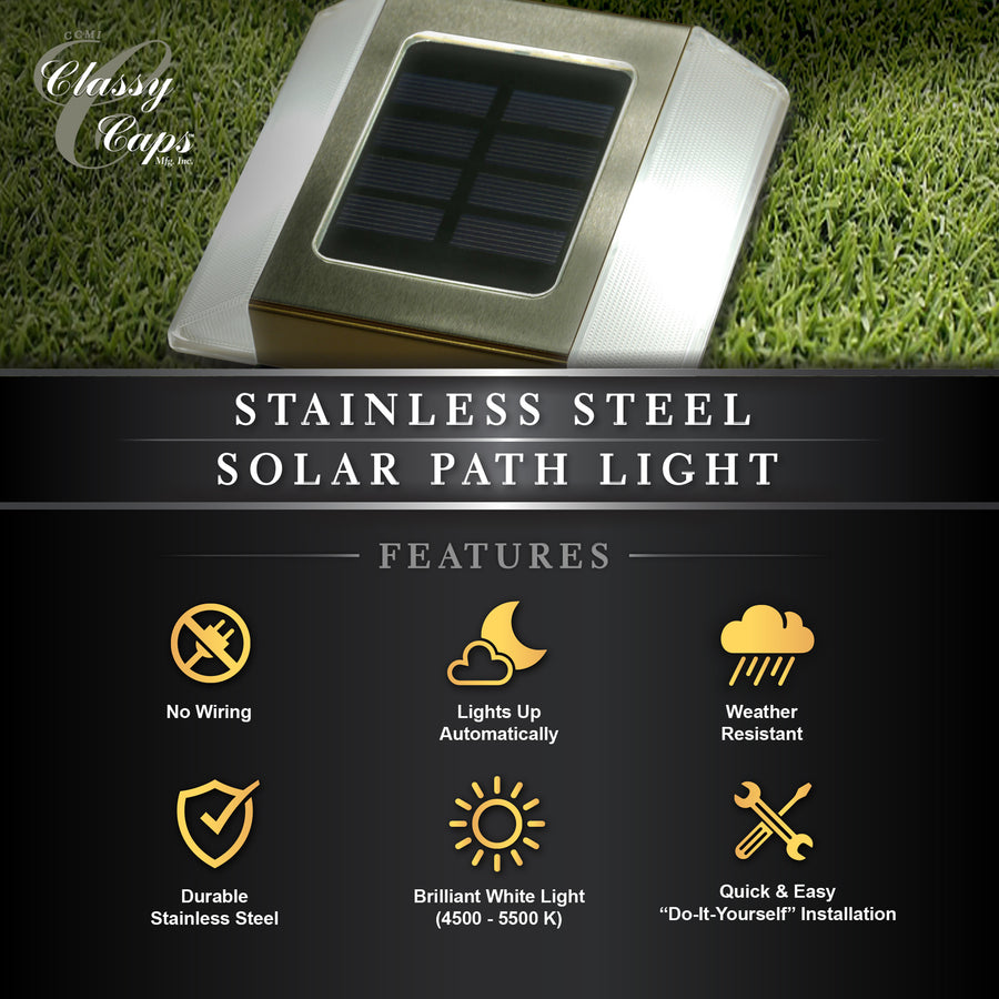 Classy Caps SL499 Stainless Steel Solar Path Light - Atlantic Lighting