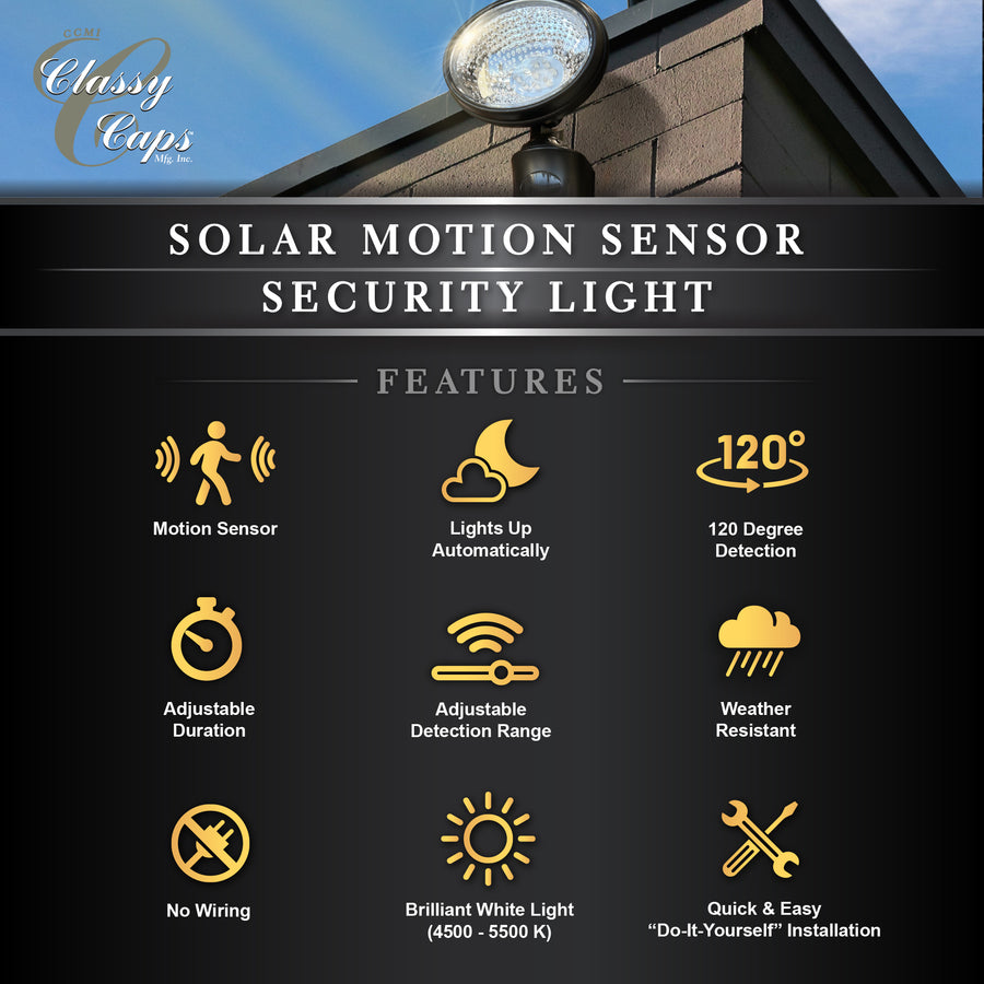 Classy Caps SL500 Solar Motion Sensor Security Light - Atlantic Lighting