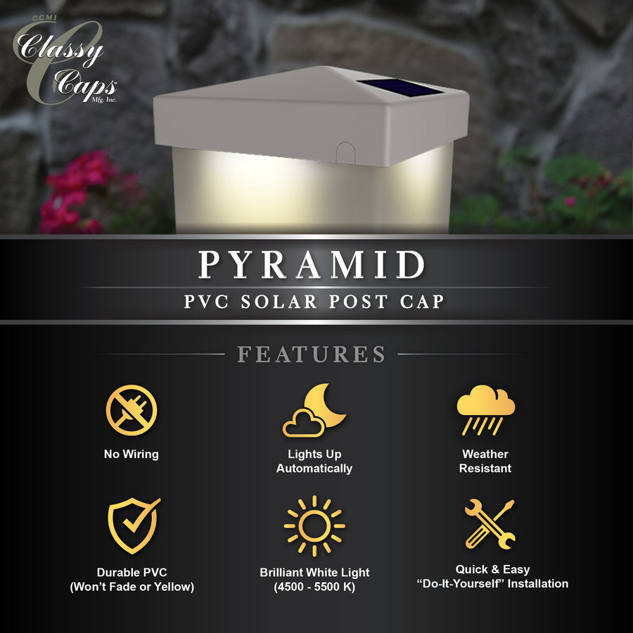 Classy Caps SL9901 4X4 White Pvc Pyramid Solar Post Cap - Atlantic Lighting