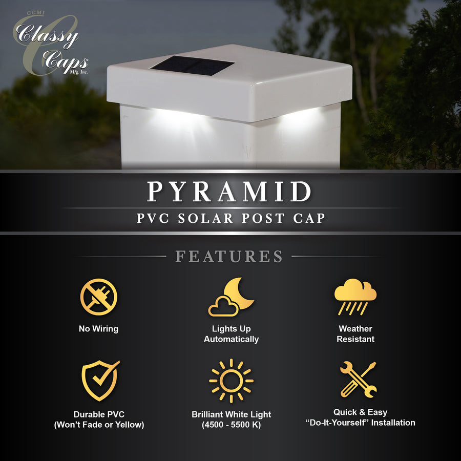 Classy Caps SL9902 5X5 White Pvc Pyramid Solar Post Cap - Atlantic Lighting