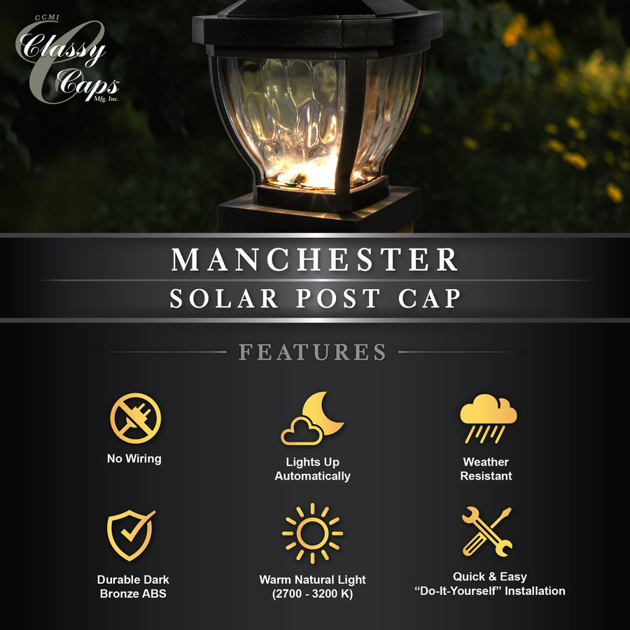Classy Caps SL994 4X4 Dark Bronze Manchester Solar Post Cap - Atlantic Lighting