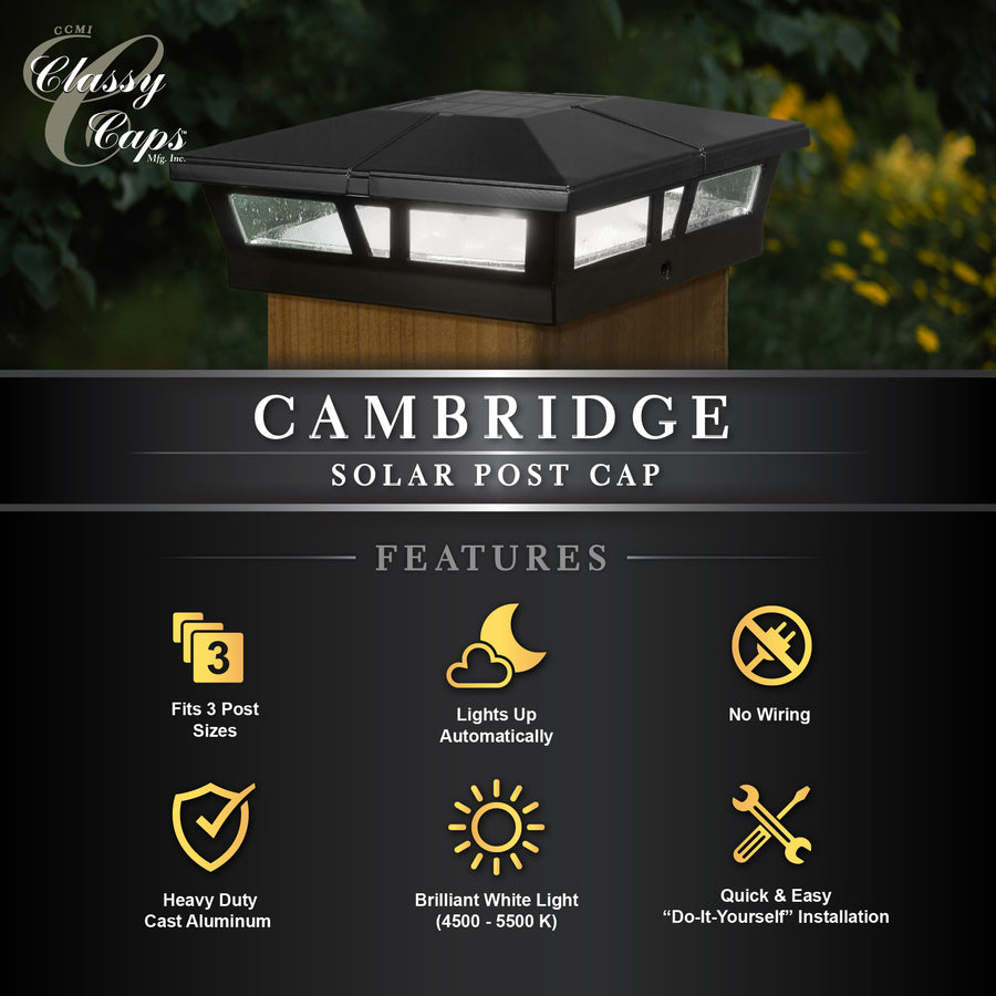 Classy Caps SLC771B 6X6 Black Aluminum Cambridge Solar Post Cap - Atlantic Lighting