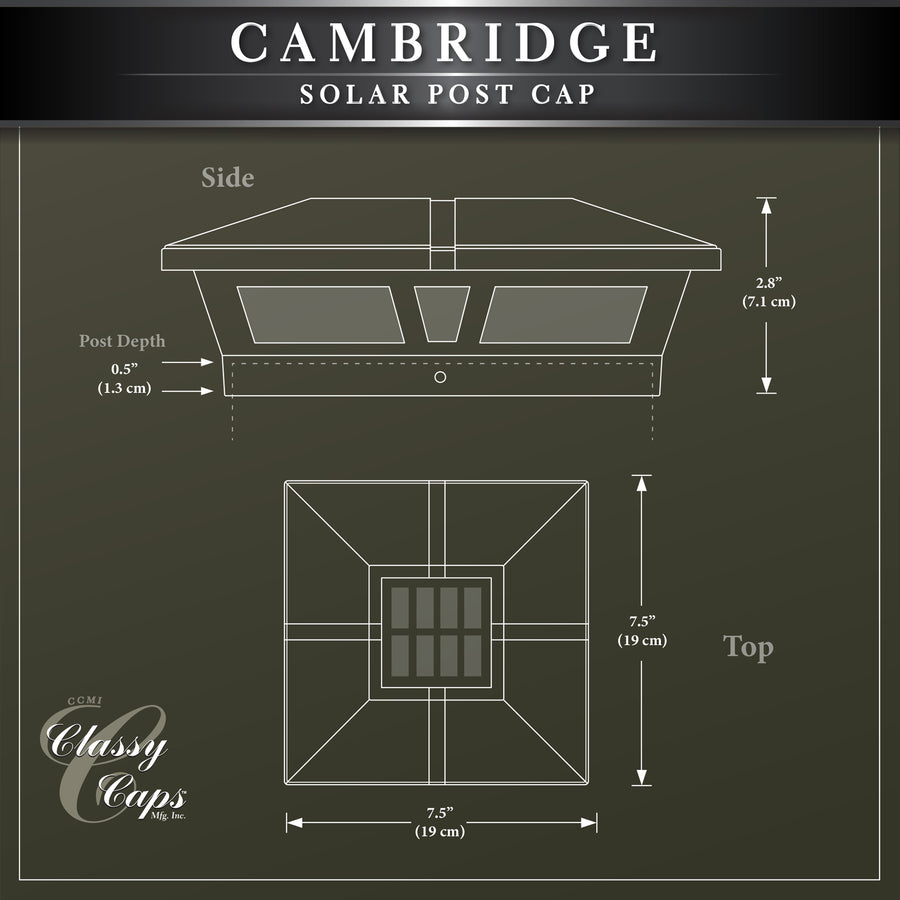Classy Caps SLC771B 6X6 Black Aluminum Cambridge Solar Post Cap - Atlantic Lighting