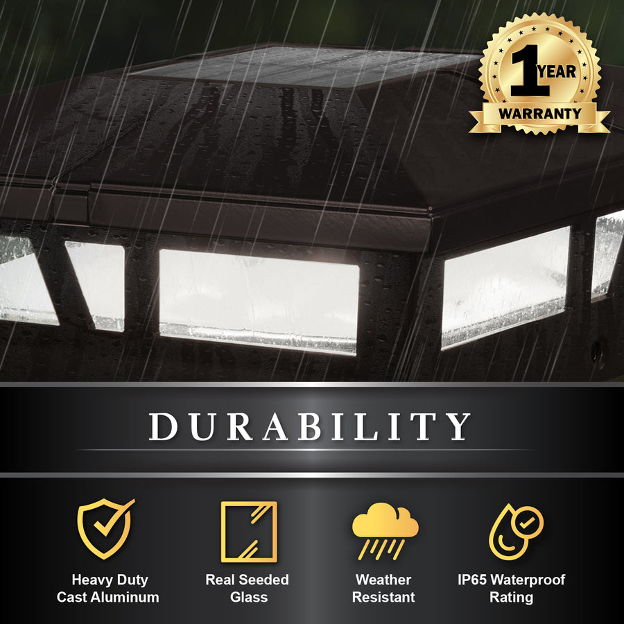 Classy Caps SLC771C 6X6 Brown Aluminum Cambridge Solar Post Cap - Atlantic Lighting