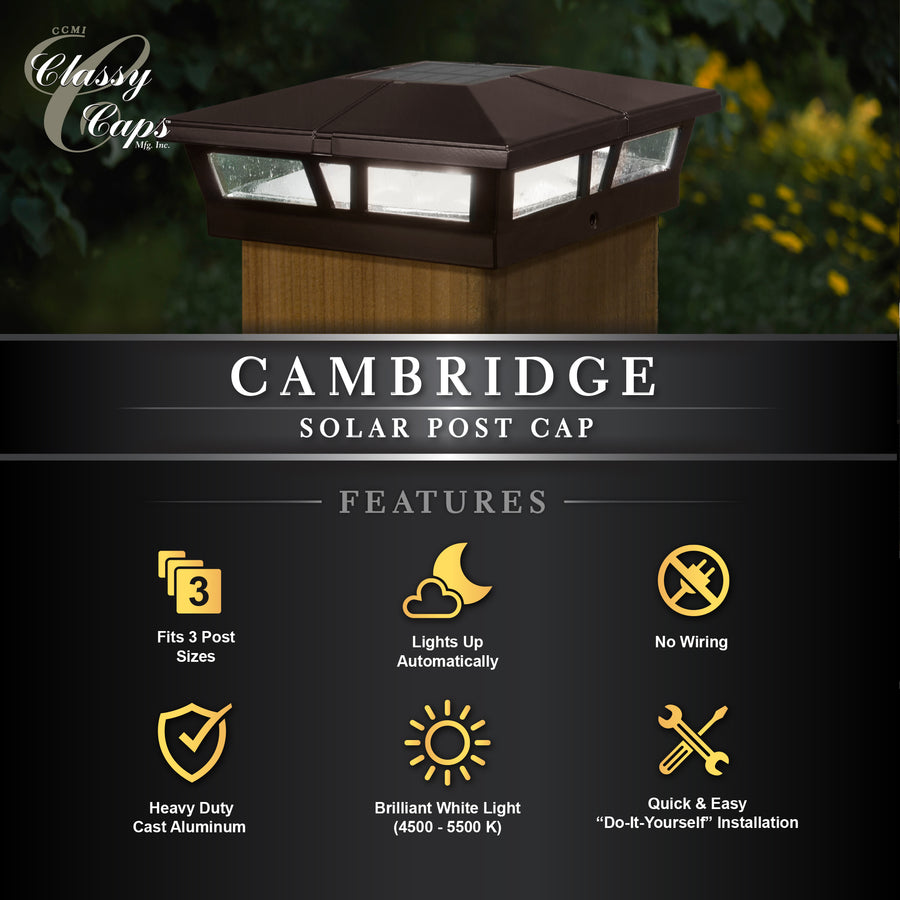 Classy Caps SLC771C 6X6 Brown Aluminum Cambridge Solar Post Cap - Atlantic Lighting