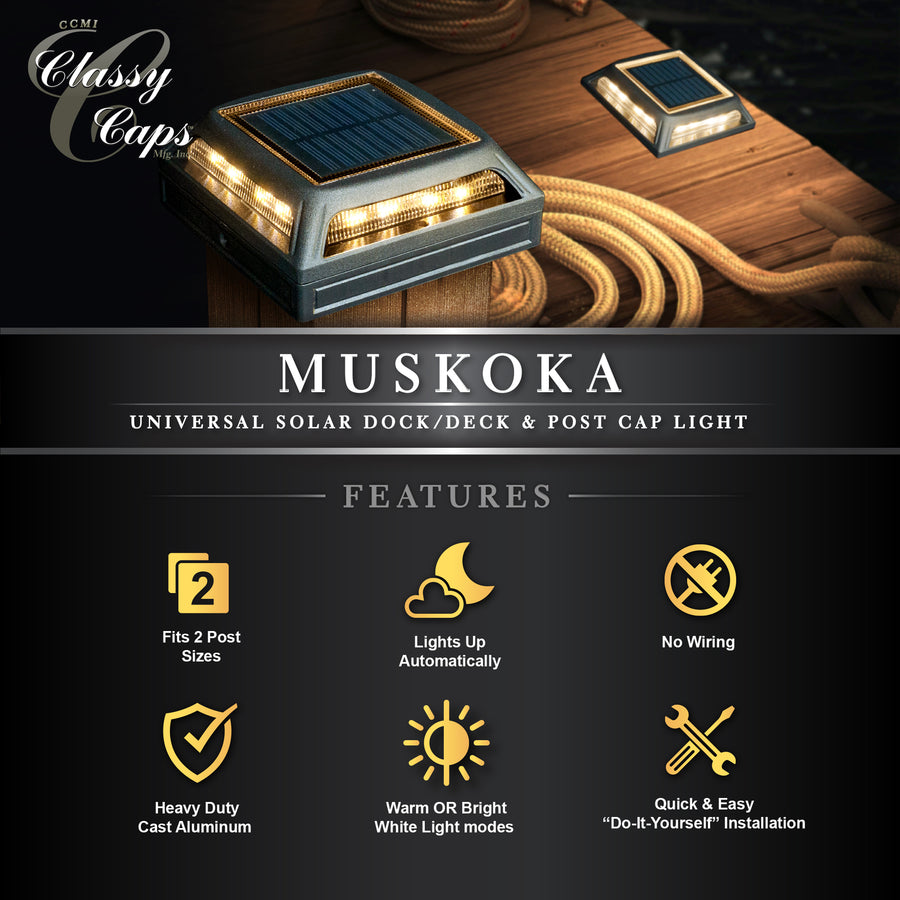 Classy Caps SLD505B Muskoka Black Aluminum Solar Post/Path/Dock Light - Atlantic Lighting