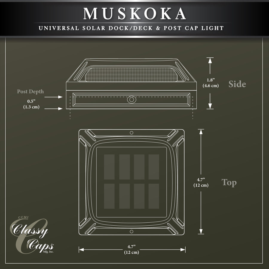 Classy Caps SLD505B Muskoka Black Aluminum Solar Post/Path/Dock Light - Atlantic Lighting