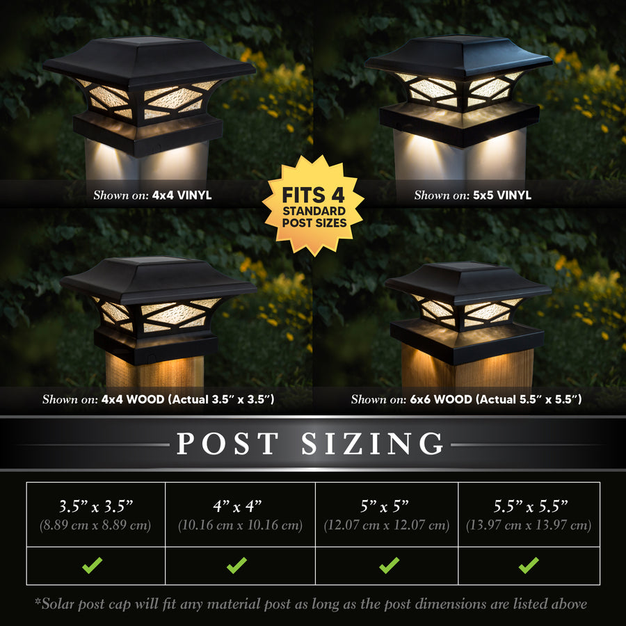 Classy Caps SLK807B Kingsbridge Black Dual Lighted Solar Post Cap - Atlantic Lighting