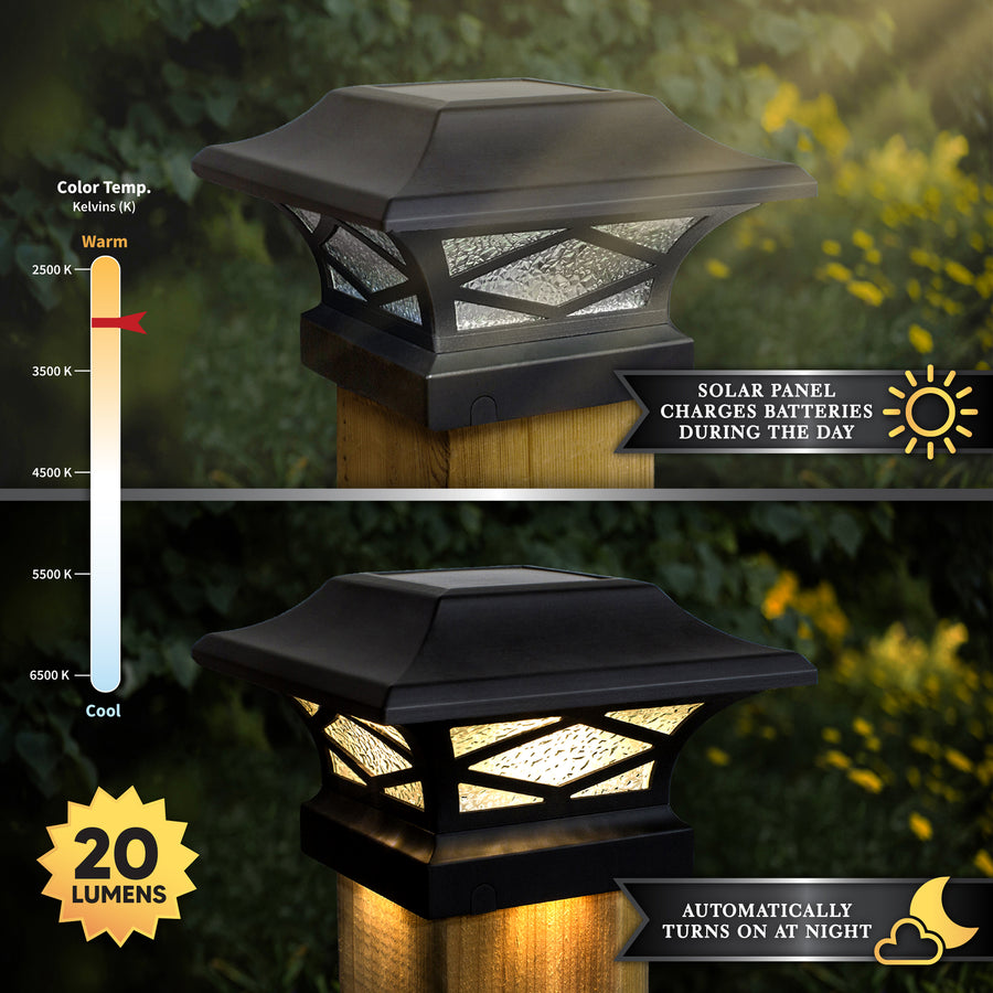 Classy Caps SLK807B Kingsbridge Black Dual Lighted Solar Post Cap - Atlantic Lighting