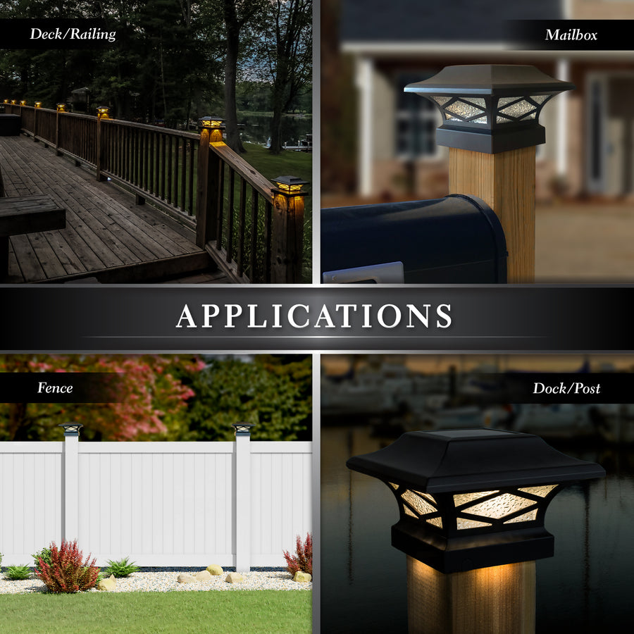 Classy Caps SLK807B Kingsbridge Black Dual Lighted Solar Post Cap - Atlantic Lighting