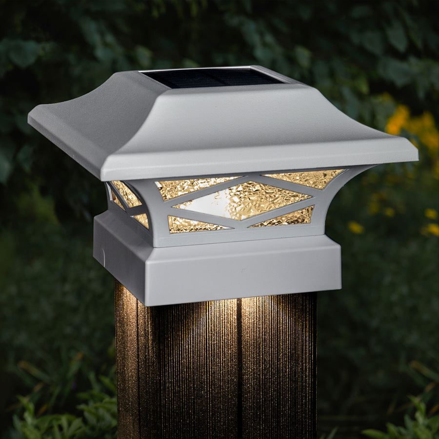 Classy Caps SLK807W Kingsbridge White Dual Lighted Solar Post Cap - Atlantic Lighting