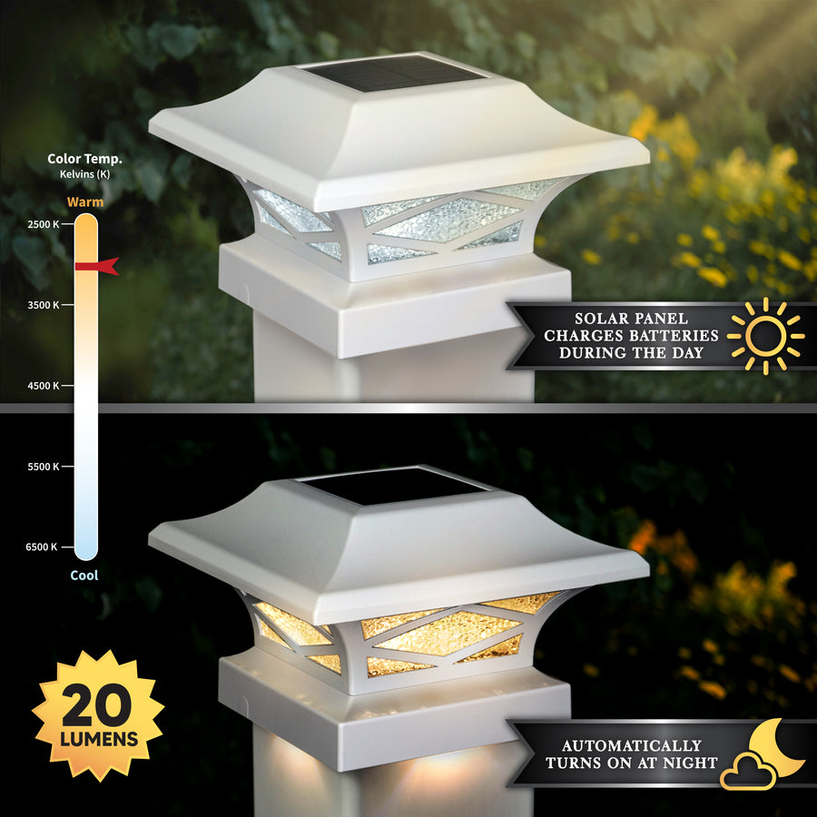 Classy Caps SLK807W Kingsbridge White Dual Lighted Solar Post Cap - Atlantic Lighting
